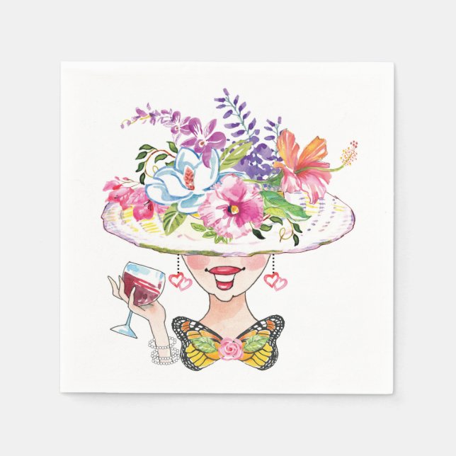 Hübsch Garden Party Lady & Butterfly Paper Napkin Serviette (Vorderseite)