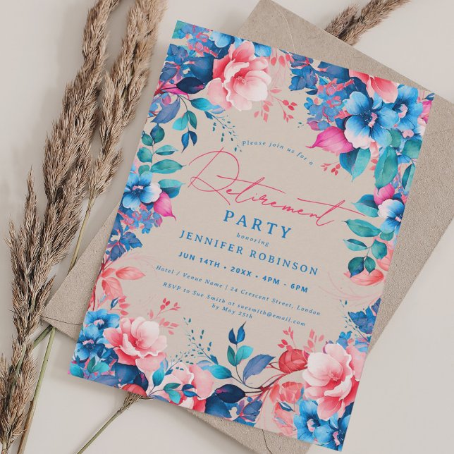 Hübsch Gartenflorentabend Party Champagner Einladung (Pretty Garden Floral Retirement Party Champagne Invitation)
