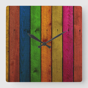 hübsch gefärbte Holzplanken Quadratische Wanduhr
