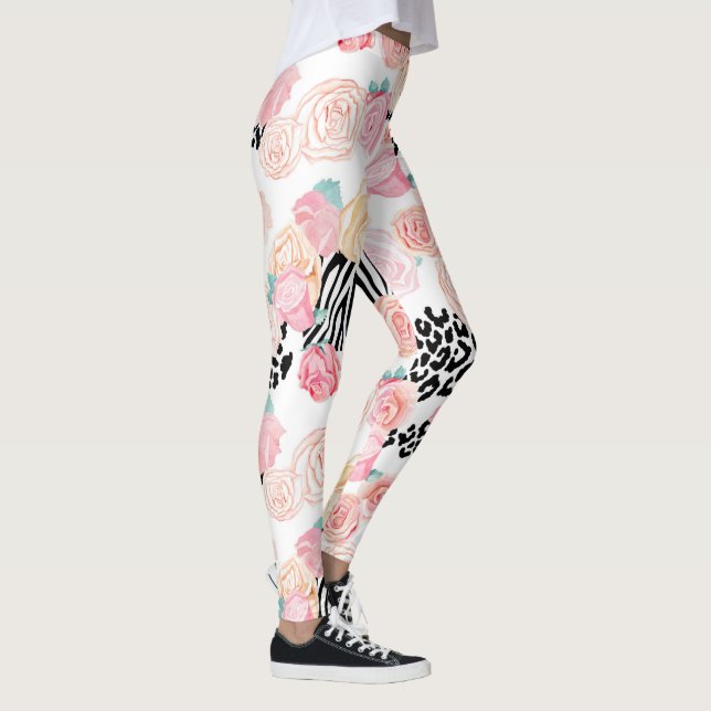 Hübsch-gelb-rosa Blumenfarbe Leggings (Rechts)