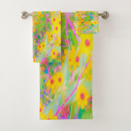 Hübsch-Gelb-Rot-Blume mit Türkis Badhandtuch Set