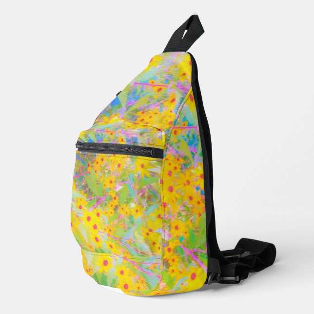 Hübsch-Gelb-Rot-Blume mit Türkis Crossbody Bag (Rechte Ecke)