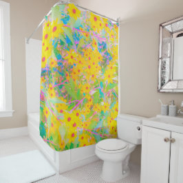 Hübsch-Gelb-Rot-Blume mit Türkis Duschvorhang