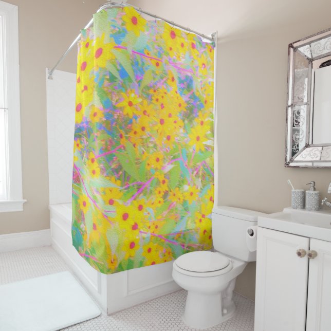 Hübsch-Gelb-Rot-Blume mit Türkis Duschvorhang (Beispiel)