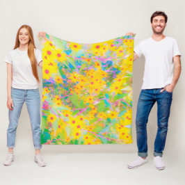 Hübsch-Gelb-Rot-Blume mit Türkis Fleecedecke