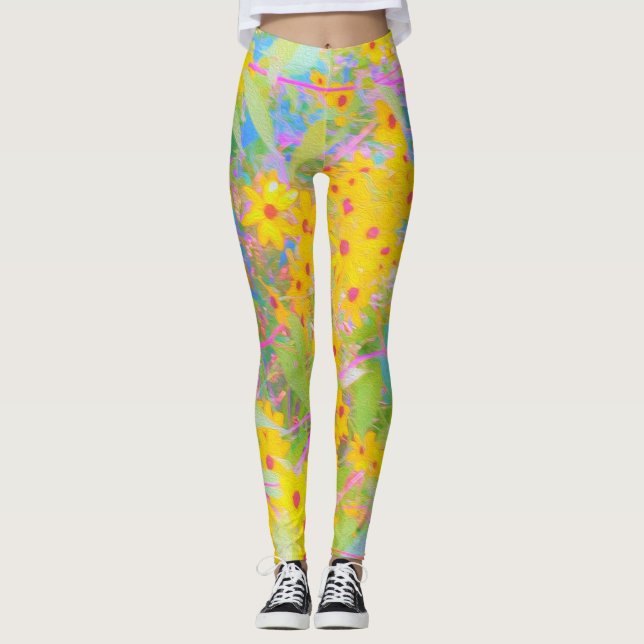 Hübsch-Gelb-Rot-Blume mit Türkis Leggings (Vorderseite)