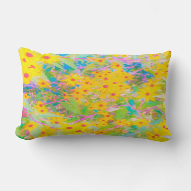 Hübsch-Gelb-Rot-Blume mit Türkis Lendenkissen (Vorderseite)