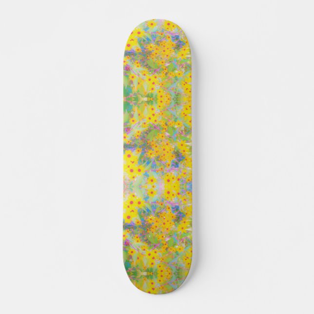 Hübsch-Gelb-Rot-Blume mit Türkis Skateboard (Vorne)