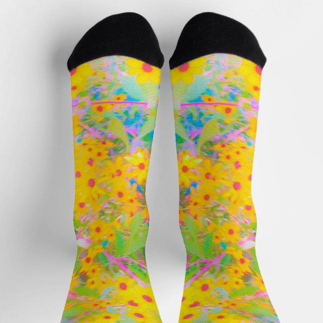 Hübsch-Gelb-Rot-Blume mit Türkis Socken (Oben)