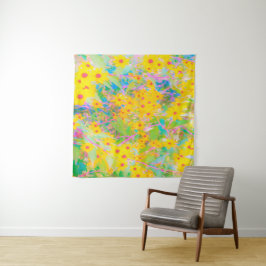 Hübsch-Gelb-Rot-Blume mit Türkis Wandteppich