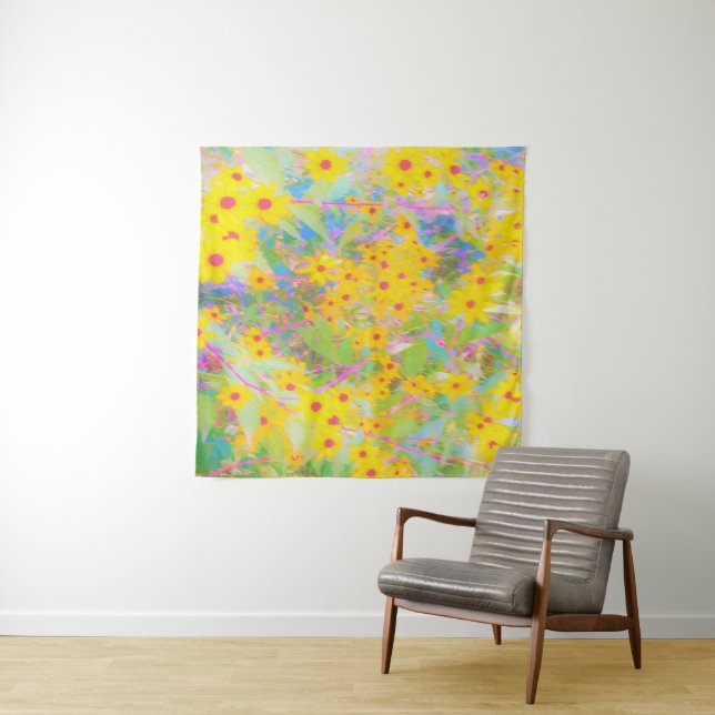 Hübsch-Gelb-Rot-Blume mit Türkis Wandteppich (Beispiel)