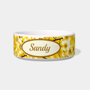 Hübsch-Gelbe florale Botanische Muster-Katze Napf