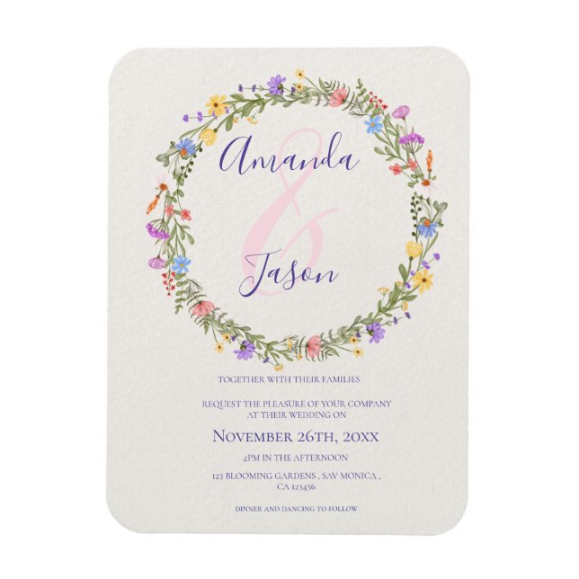 Hübsch-Gelbe Lila Wildblumen-Kränzereien Magnet (Vertikal)