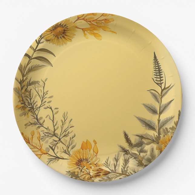 Hübsch Gelbe Lüsterne Ferns Greenery Pappteller (Vorderseite)