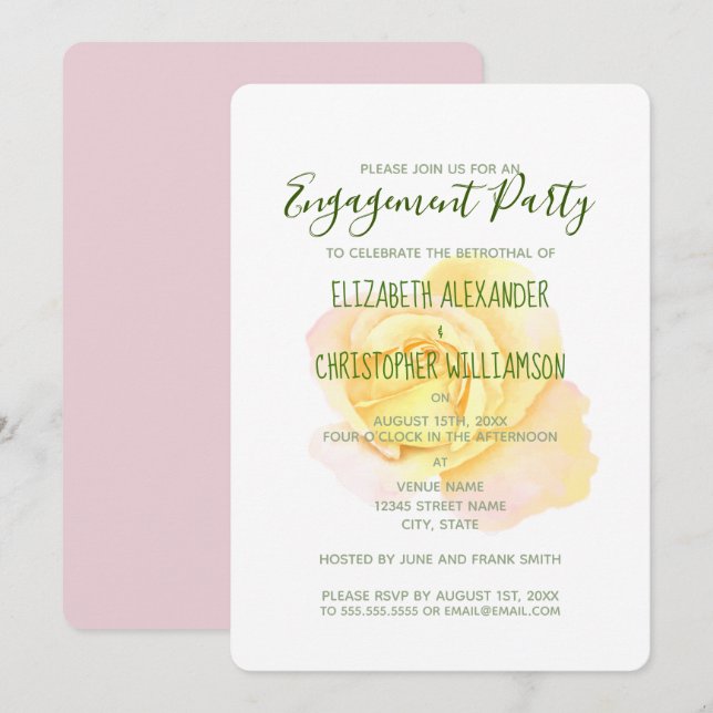 Hübsch-Gelbe Rose-Engagement-Partei Einladung (Vorne/Hinten)