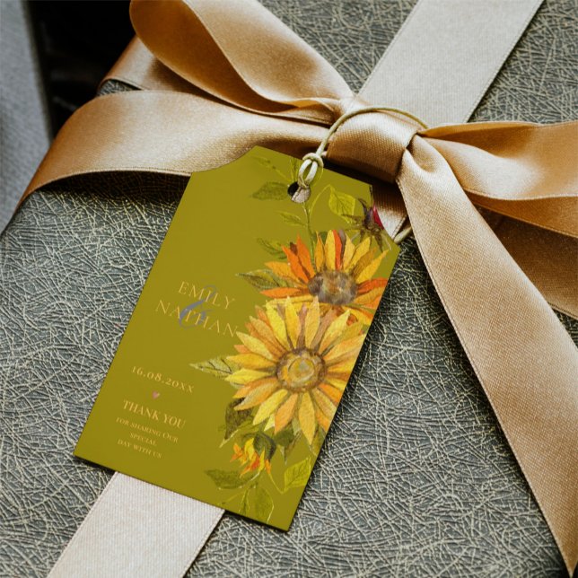 Hübsch Gelbe Sonnenblume Elegante Hochzeit der Blu Geschenkanhänger (Pretty Yellow Sunflower Elegant Floral Wedding Gift Tags)