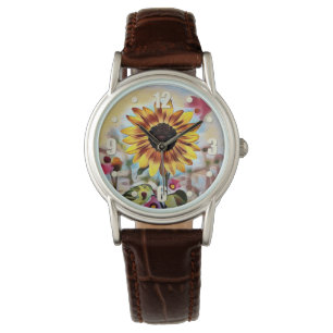 Hübsch Gelbe Sonnenblume im Feld der Blume Armbanduhr