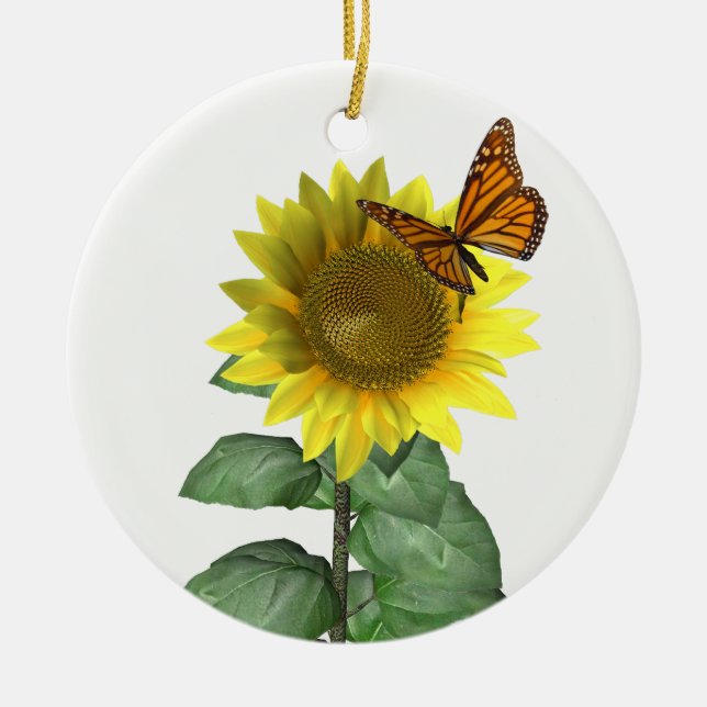 Hübsch Gelbe Sonnenblume und Orangenschmetterling Keramikornament (Vorne)