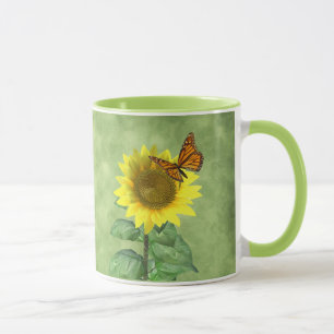 Hübsch Gelbe Sonnenblume und Orangenschmetterling Tasse