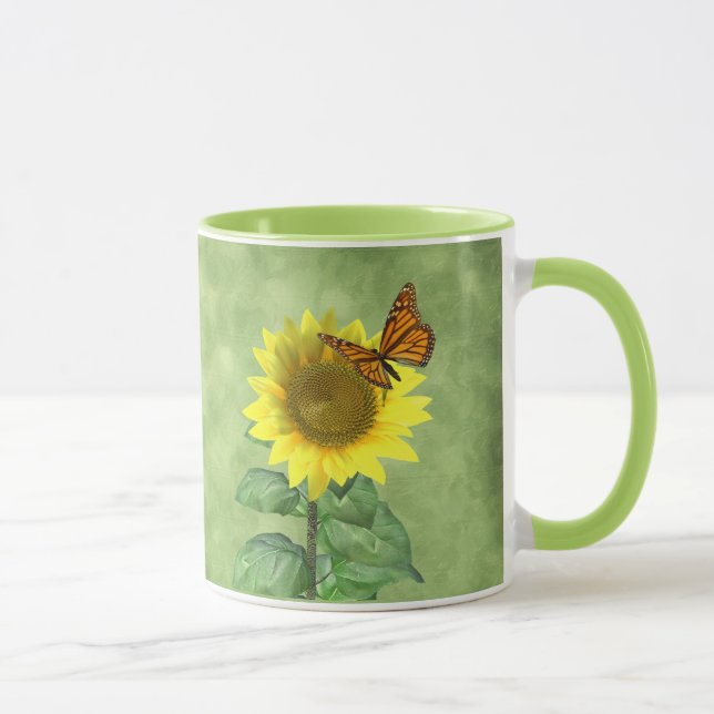Hübsch Gelbe Sonnenblume und Orangenschmetterling Tasse (Rechts)