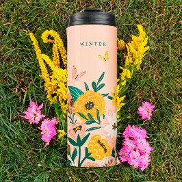 Hübsch Gelbe Sonnenblumen Wildblumen & Schmetterli Thermosbecher