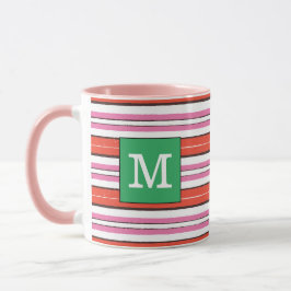 Hübsch gestreiftes Muster Mit Monogramm l Rosa l G Tasse