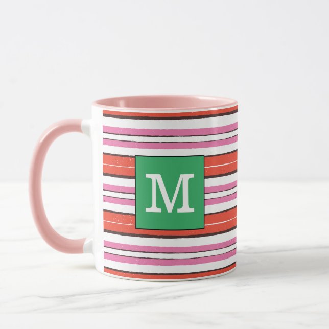 Hübsch gestreiftes Muster Mit Monogramm l Rosa l G Tasse (Links)