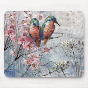 Hübsch gestrichene Blauvögel und Blume Mousepad