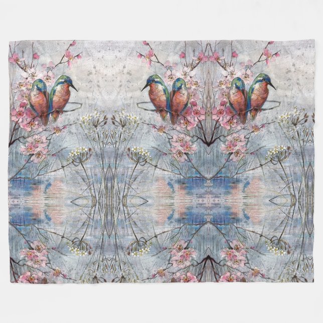 Hübsch gestrichene Kingfisher und Blume Fleecedecke (Vorderseite (Horizontal))