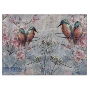 Hübsch gestrichene Kingfisher und Blume Schneidebrett