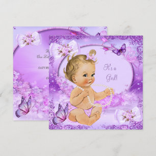 Hübsch Girl Baby Dusche Lila Butterfly Blonde Einladung