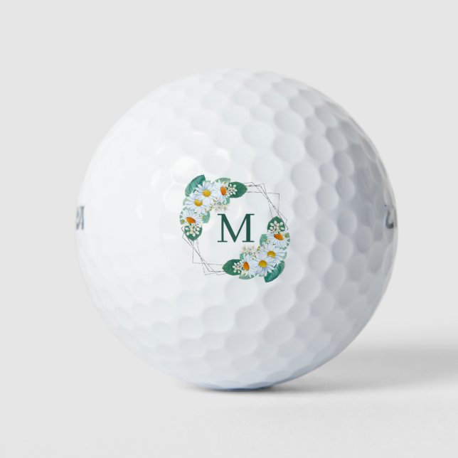 Hübsch Girl-Floral-Silber-Monogramm Golfball (Vorderseite)