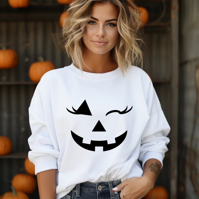Hübsch Girl Kürbislaterne Pumpkin Face Halloween Sweatshirt (Pretty Girly Jack O Lantern Pumpkin Face Halloween Sweatshirt)