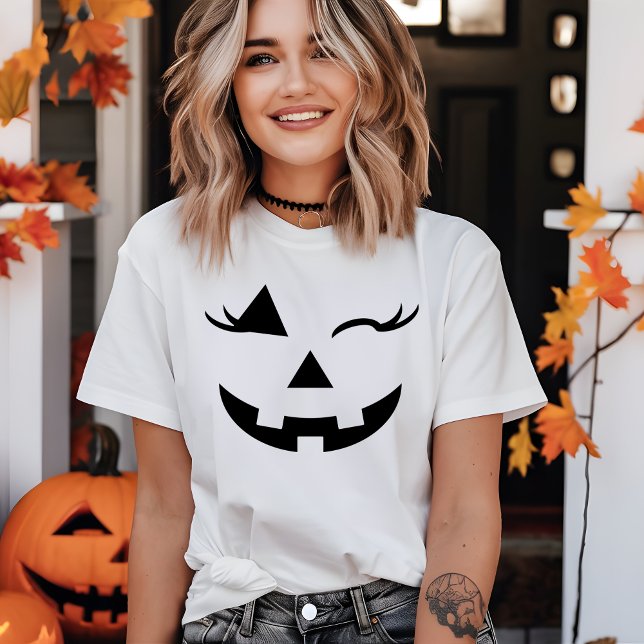 Hübsch Girl Kürbislaterne Pumpkin Face Halloween T-Shirt (Pretty Girly Jack O Lantern Pumpkin Face Halloween T-Shirt)