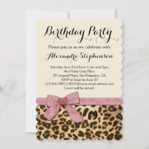Hübsch Girl Leopard Pink Bow Geburtstagsparty Einladung