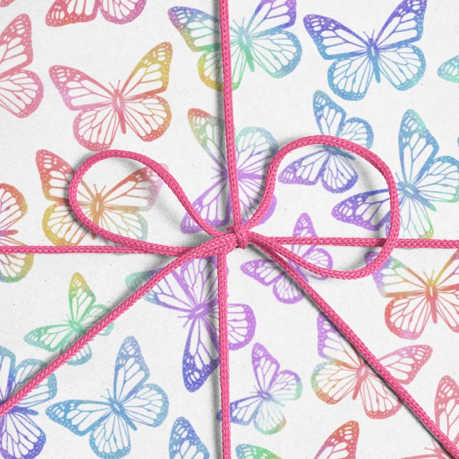 Hübsch Girl Pastel Butterfly Muster Iridescent Geschenkpapier (Von Creator hochgeladen)