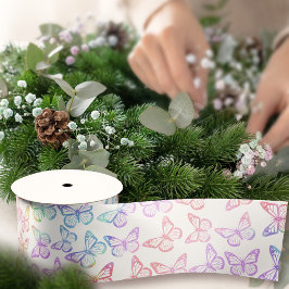 Hübsch Girl Pastel Butterfly Muster Iridescent Satinband