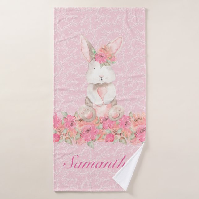 Hübsch Girls Pink Floral Woodland Bunny Badehandtuch (Badehandtuch)