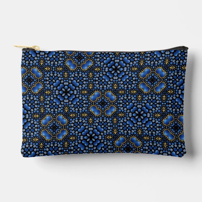 Hübsch Girly Blue & Gold Dot Art Mandala Muster Zubehörtasche (Vorderseite)