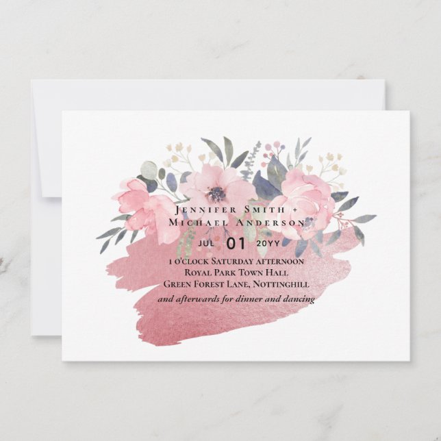 Hübsch Girly Rosegold Floral Glam Wedding (Vorderseite)