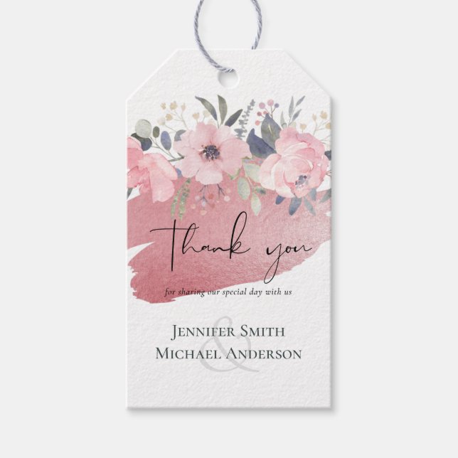 Hübsch Girly Rosegold Floral Glam Wedding Geschenkanhänger (Vorderseite)