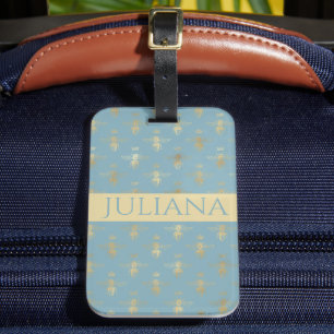 Hübsch Glacial Blue and Gold Queen Bee Luggage Tag Gepäckanhänger