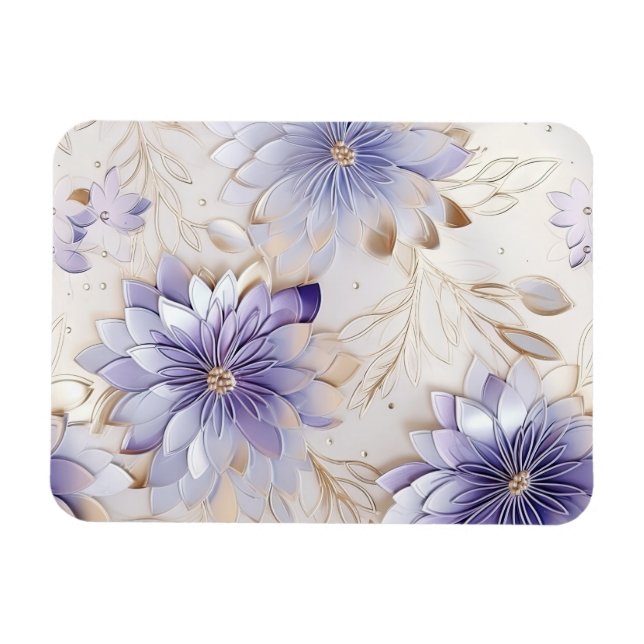 Hübsch Glam Gold Lila Pearl White Floral Magnet (Horizontal)