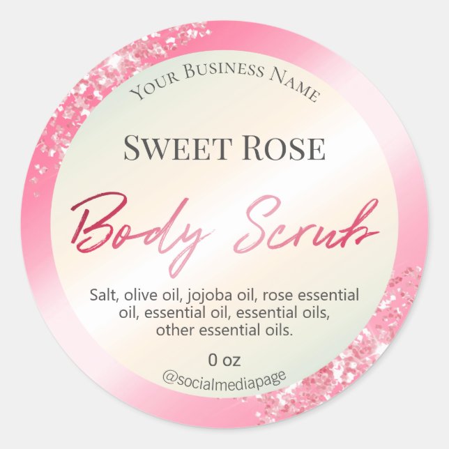 Hübsch Glam Pink Glitzer Body Scrub Labels Runder Aufkleber (Vorderseite)