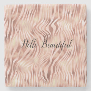 Hübsch Glam Pink Peach Rose Zebra Print Steinuntersetzer