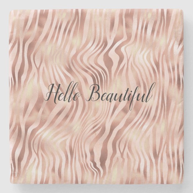 Hübsch Glam Pink Peach Rose Zebra Print Steinuntersetzer (Vorderseite)