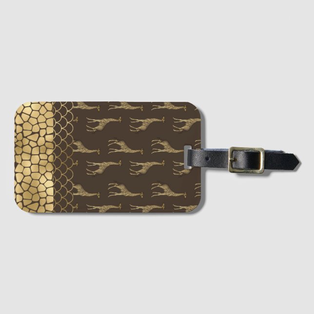 Hübsch Gold Glitzer Giraffe Muster Stilvoll Gepäckanhänger (Vorderseite (Horizontal))