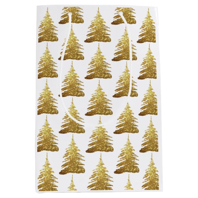Hübsch Gold Glitzer Weihnachtsbaum Mittlere Geschenktüte (Vorderseite)