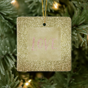 Hübsch Gold Glitzy Glitzer Weihnachten Pink Liebe Keramikornament