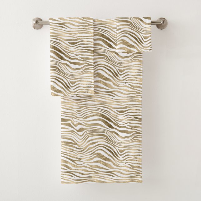 Hübsch Gold White Zebra Print        Badhandtuch Set (Insitu)